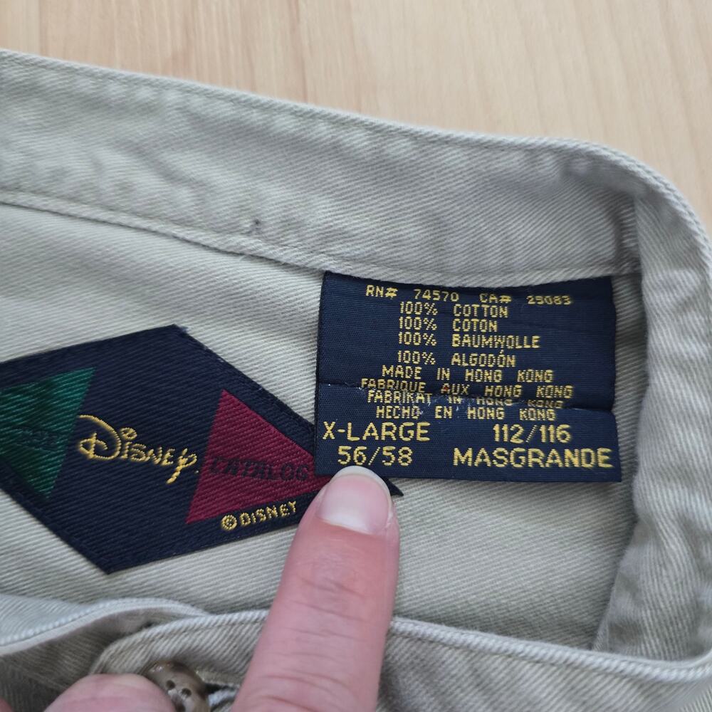Vintage Disney Mens Mickey Embroidered No Collar Shirt Size XL Tan Beige - Picture 3 of 9